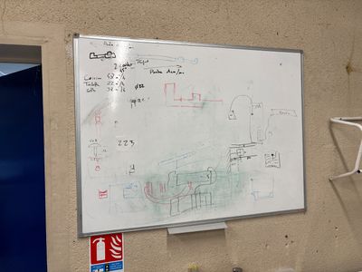a white board on the wall with a drawing on it