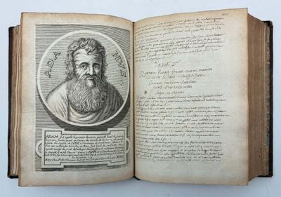 un vieux livre sur lequel figure l'image d'un homme barbu