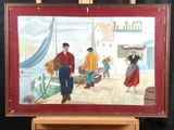 a picture of a painting of a man and woman on a boat