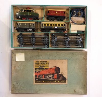 a box with a train set inside of it