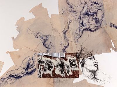 un dessin représentant un homme et une femme sur une feuille de papier