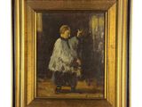 tableau représentant une jeune fille en robe blanche tenant un chat dans ses bras