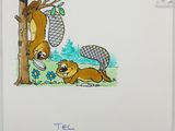 dessin représentant un écureuil et un écureuil jouant avec une raquette de tennis