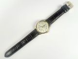 an image of a watch on a white surface with a black strap
