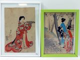 deux photos encadrées représentant une femme vêtue d'un kimono