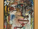 an image of a painting of a woman ' s face in a wooden frame
