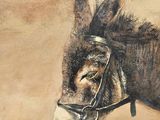 a painting of a donkey with a bridle on it ' s head