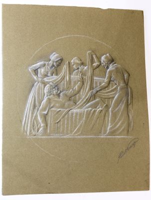 an image of a drawing of a group of people in a bed