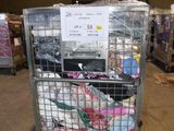 a cart with a lot of items in it in a warehouse