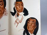 an open book with a drawing of a man and a woman