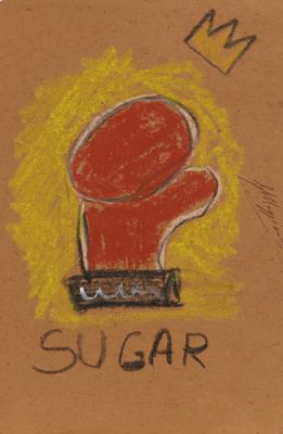drawing of a red boxing glove with the word sugar written on it