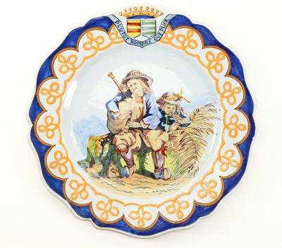a plate with a picture of a man and a boy on it