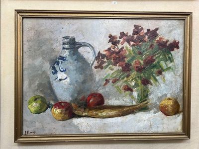 E. PATOUX (XXe) Nature morte. huile sur panneau signée en ba…