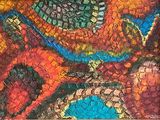 painting of a colorful abstract painting of a bird on a branch