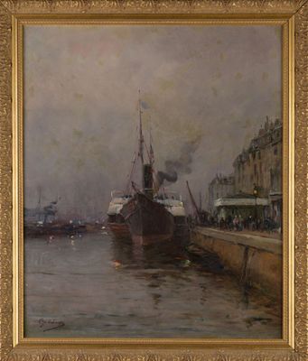 Emile GODCHAUX ( 1860-1938 ) " bord de quai", HST, SBD.