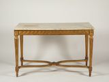 une image d'une table avec un plateau en marbre sur un fond blanc