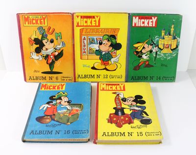 Cinq reliures du Journal de Mickey, n°6 (dos refait), 12, 14…