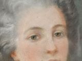 an old painting of a woman in a white dress with grey hair