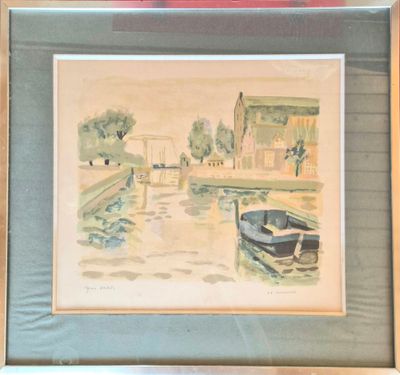 LE BOURDELLER - Aquarelle d'un paysage de rivière - signée e…