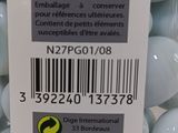 a label on a package of white eggs in a store