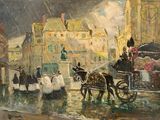a painting of a horse drawn carriage in the rain