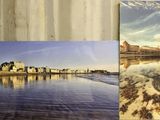 a picture of a picture of a beach and a picture of a city