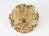 a piece of pie on a white surface with a hole in it