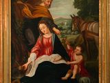 an old painting of a woman reading a book with two children
