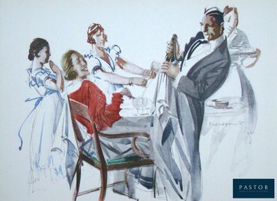 une peinture représentant un groupe de personnes assises autour d'une table