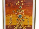 un tableau représentant une femme avec des fleurs sur la tête, dans un cadre doré