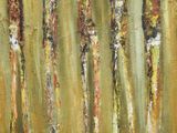 abstract painting of a group of trees in a forest with yellow and brown colors