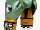 green and gold boxing gloves on a white background