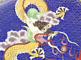 a plate with a dragon on it on a blue background