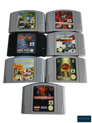 quatre cartouches de jeux Nintendo alignées sur un fond blanc
