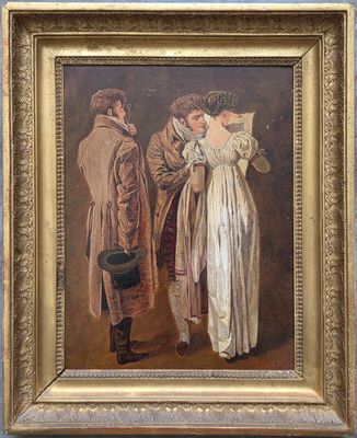 tableau représentant un homme et une femme debout devant un tableau