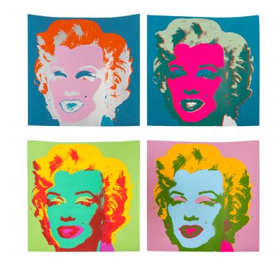 quatre reproductions pop art de Marilyn Monroe sur fond blanc