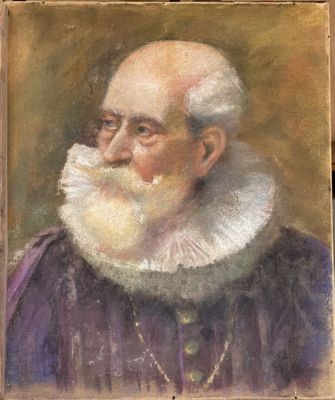 an old painting of a man with a white beard and a purple dress