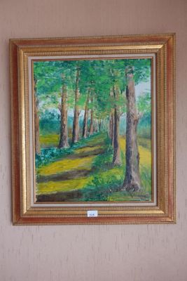 a painting hanging on the wall of a room
