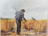 an image of a painting of a man with a shovel in a field