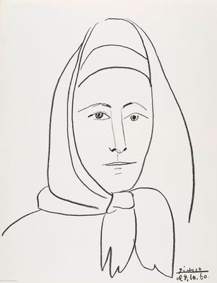 un dessin en noir et blanc représentant une femme portant un foulard