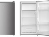 two refrigerators side by side with one open and the other closed