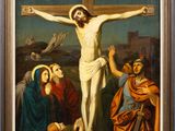 an image of a painting of jesus on the cross with other people