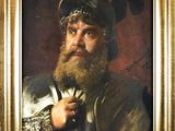 une peinture à l'huile représentant un homme barbu coiffé d'un turban