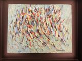 tableau représentant un groupe d'oiseaux en vol, dans un cadre marron