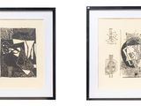 two black and white drawings of a man and a woman