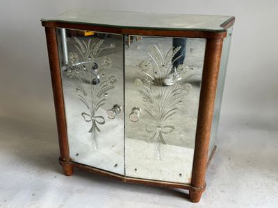 a mirrored cabinet with a mirror door on it