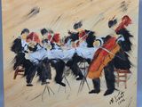 une peinture à l'huile représentant un groupe de musiciens jouant de leurs instruments sur une scène