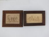 two framed pictures on the wall of a room