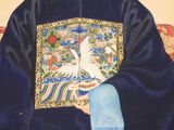 a painting of a man in a blue robe holding a white bird