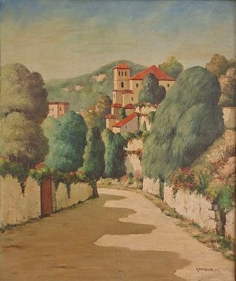 G. DUMOULIN Paysage avec pins Huile sur toile, signée en bas…